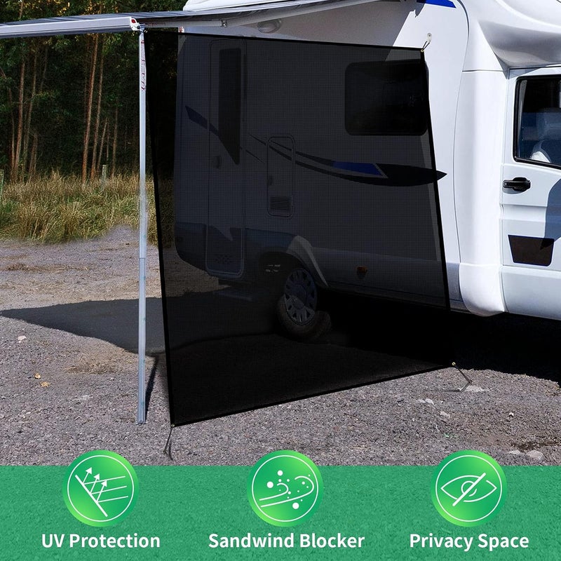 RVINGPRO RV Awning Side Shade Screen 9'x 7' Breathabe Black Mesh Sunshade for Camper Trailer Canopy, UV Sun Blocker Complete Kits - Image 1